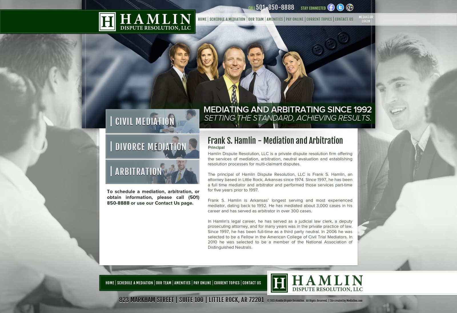 Frank Hamlin website screenshot