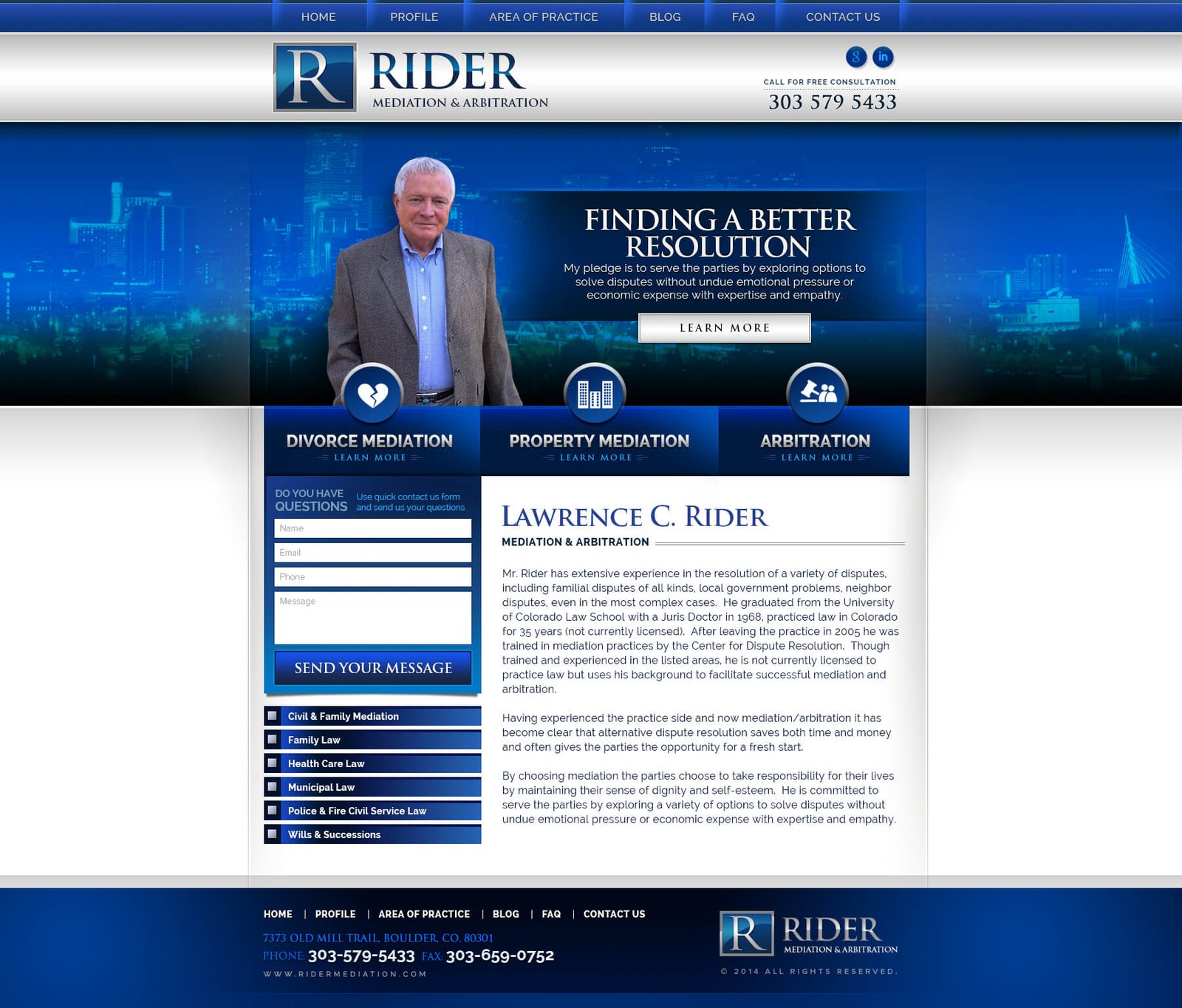 Lawrence Rider website screenshot