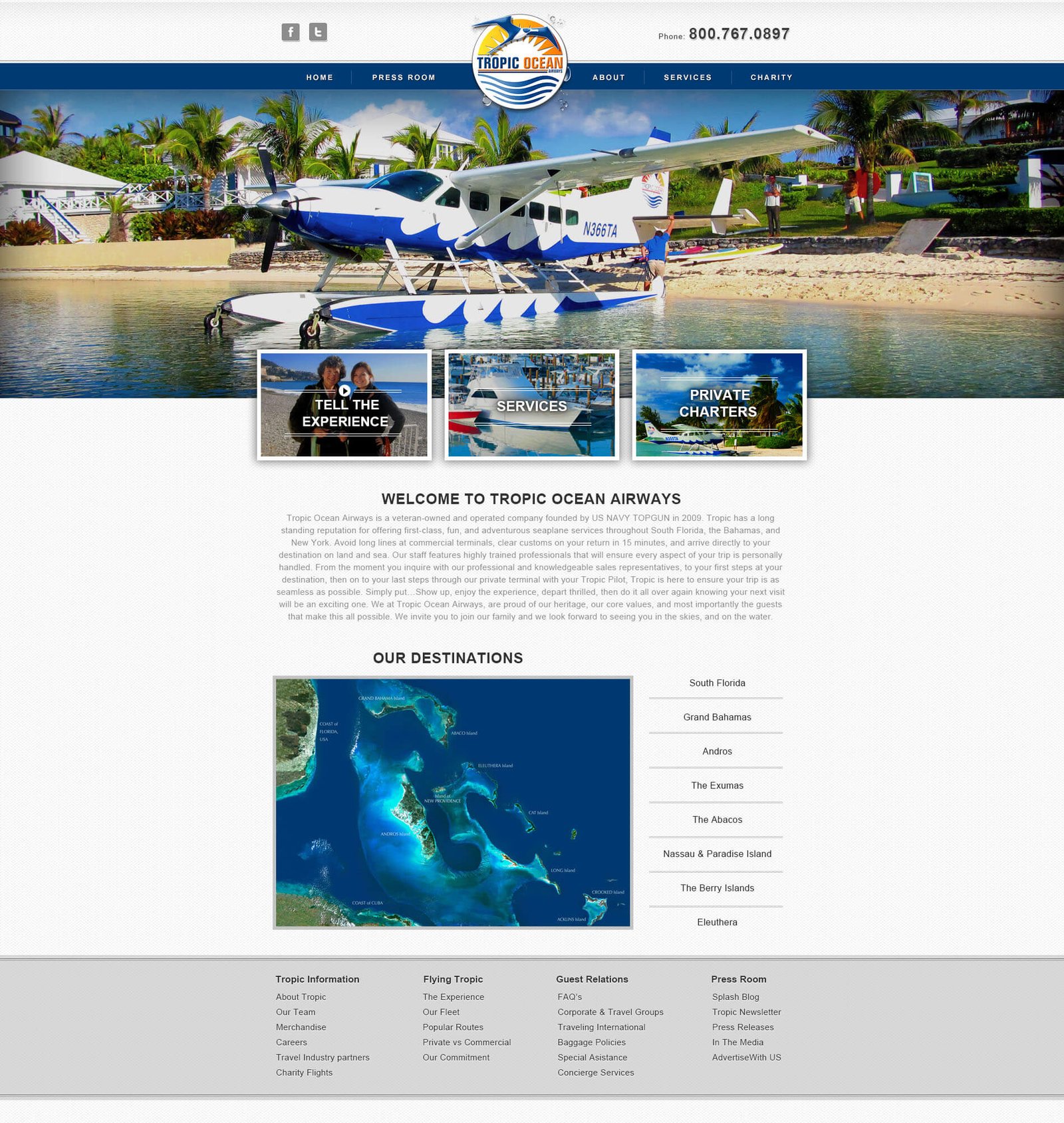 Tropic Ocean Airways website screenshot