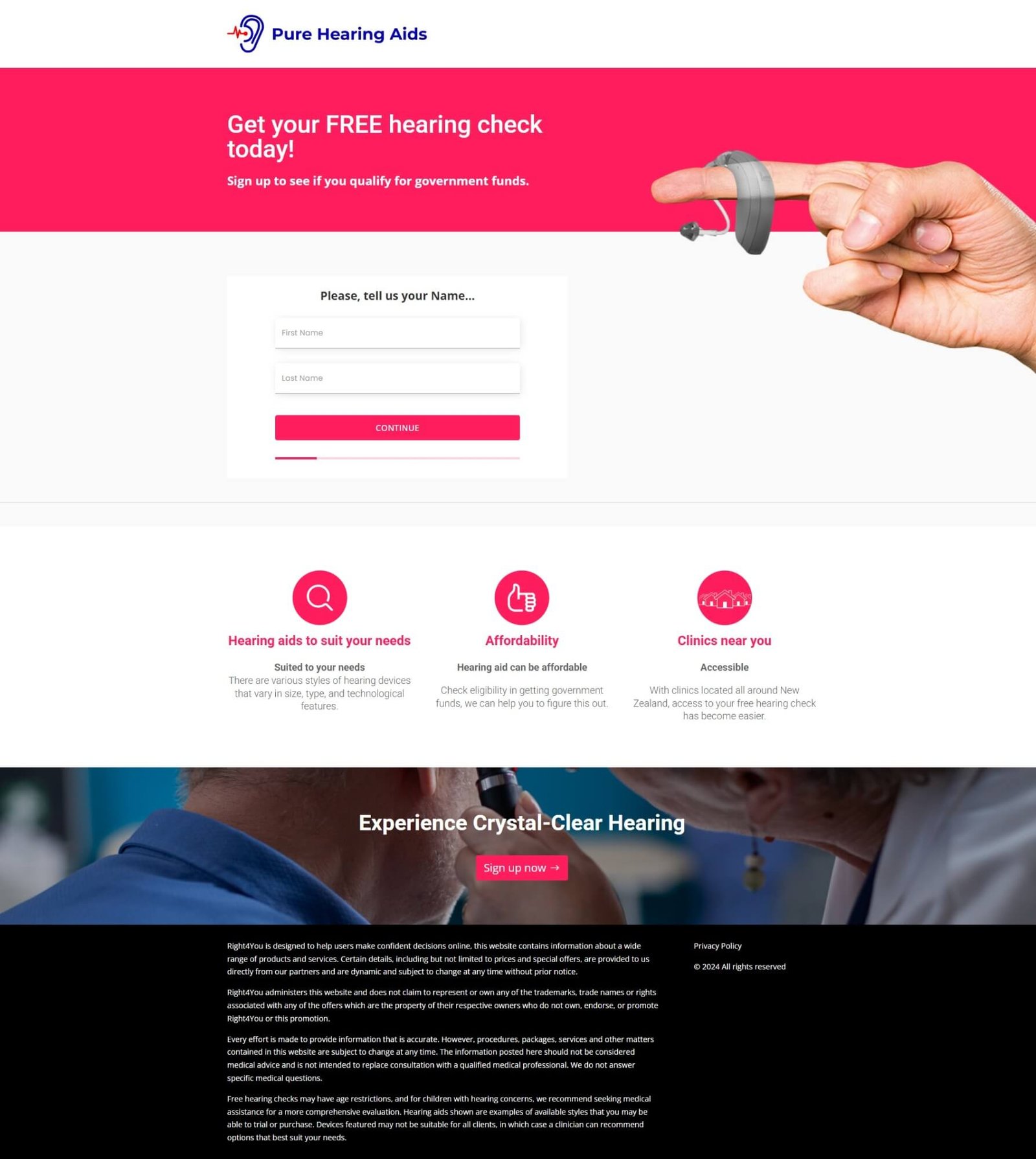 purehearingaids.net website screenshot